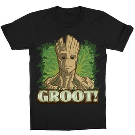 Fekete A galaxis őrzői gyerek rövid ujjú póló - Groot Face