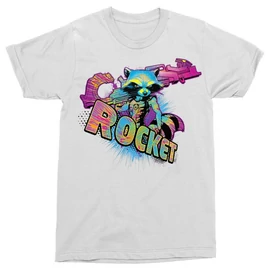 Fehér A galaxis őrzői férfi rövid ujjú póló - Retro Rocket