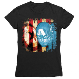 Fekete Amerika Kapitány női rövid ujjú póló - Captain America grunge