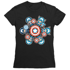 Fekete Amerika Kapitány női rövid ujjú póló - Captain America kawaii