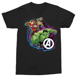 Fekete Bosszúállók férfi rövid ujjú póló - Avengers Team Neon