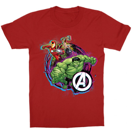 Piros Bosszúállók gyerek rövid ujjú póló - Avengers Team Neon 