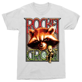 Fehér A galaxis őrzői férfi rövid ujjú póló - Rocket and Groot