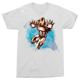 Fehér Bosszúállók Vasember férfi rövid ujjú póló - Watercolor