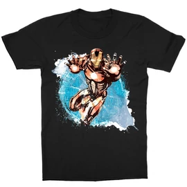 Fekete Bosszúállók Vasember gyerek rövid ujjú póló - Watercolor