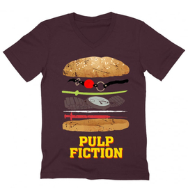 Bordó Ponyvaregény férfi V-nyakú póló - Pulp Fiction burger