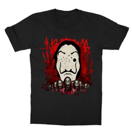 Fekete A nagy pénzrablás gyerek rövid ujjú póló - Mask Graffiti