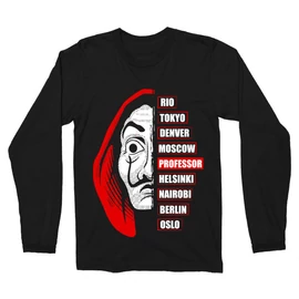 Fekete A nagy pénzrablás férfi hosszú ujjú póló - Money Heist Professor