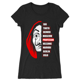 Fekete A nagy pénzrablás női hosszított póló - Money Heist Professor