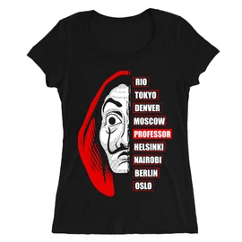 Fekete A nagy pénzrablás női O-nyakú póló - Money Heist Professor