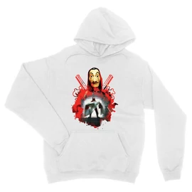 Fehér A nagy pénzrablás unisex kapucnis pulóver - Money Heist Staircase