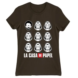 Barna A nagy pénzrablás női rövid ujjú póló - La casa de papel faces