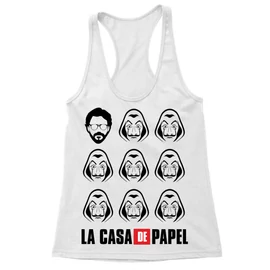 Fehér A nagy pénzrablás női trikó - La casa de papel faces
