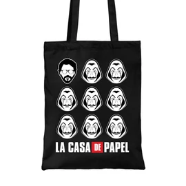 Fekete  A nagy pénzrablás vászontáska - La casa de papel faces