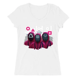 Fehér Nyerd meg az életed női V-nyakú póló - Squid Game guard