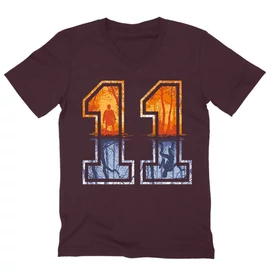 Bordó Stranger Things férfi V-nyakú póló - Eleven Numbers