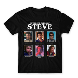 Fekete Stranger Things férfi rövid ujjú póló - Types of Steve
