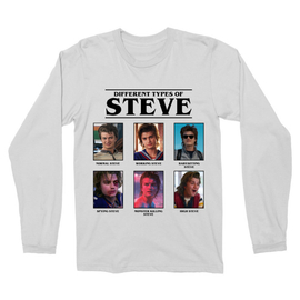Fehér Stranger Things férfi hosszú ujjú póló - Types of Steve