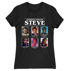 Fekete Stranger Things női rövid ujjú póló - Types of Steve