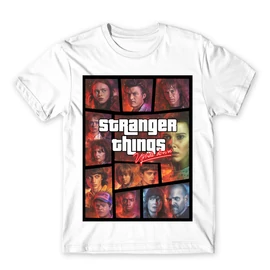 Fehér Stranger Things férfi rövid ujjú póló - GTA