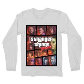 Fehér Stranger Things férfi hosszú ujjú póló - GTA