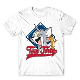 Fehér Tom és Jerry férfi rövid ujjú póló - Badge