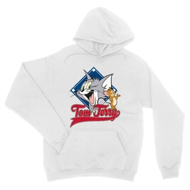 Fehér Tom és Jerry unisex kapucnis pulóver - Badge