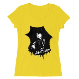 Sárga Wednesday női V-nyakú póló - I hate everything