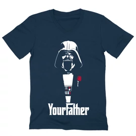 Sötétkék Star Wars férfi V-nyakú póló - Keresztapád