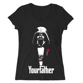 Fekete Star Wars női V-nyakú póló - Keresztapád