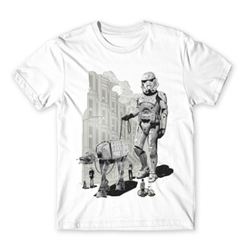 Fehér Star Wars férfi rövid ujjú póló - Rohamosztagos és a lépegető