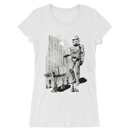 Fehér Star Wars női hosszított póló - Rohamosztagos és a lépegető