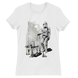 Fehér Star Wars női rövid ujjú póló - Rohamosztagos és a lépegető