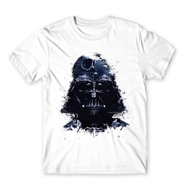 Fehér Star Wars férfi rövid ujjú póló - Darth Vader és a Halálcsillag
