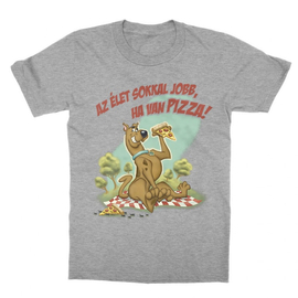 Sportszürke Scooby-Doo gyerek rövid ujjú póló - Az élet sokkal jobb ha van pizza - Scooby