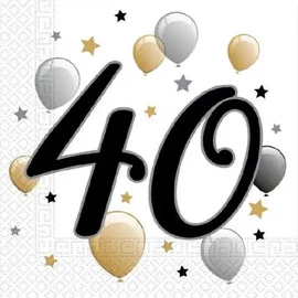 Happy Birthday szalvéta 20 db-os 33x33 cm - 40 Milestone