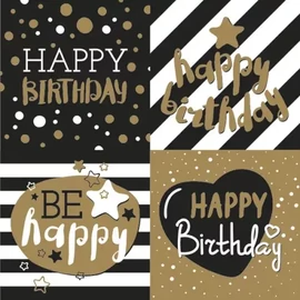 Happy Birthday szalvéta 20 db-os 33x33 cm - Golden