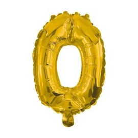 0-ás szám fólia lufi, 33 cm-es, gold arany színben