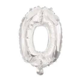 0-ás szám fólia lufi, 33 cm-es, silver ezüst színben