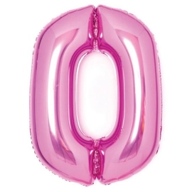 0-ás szám fólia lufi, 66 cm-es, pink rózsaszín színben