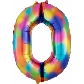0-ás szám fólia lufi, 88 x 63 cm-es, rainbow