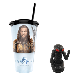 Aquaman pohár és Black Manta topper popcorn tasakkal