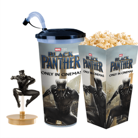 Fekete Párduc pohár és Fekete Párduc topper és popcorn tasak (Ugró figura) 