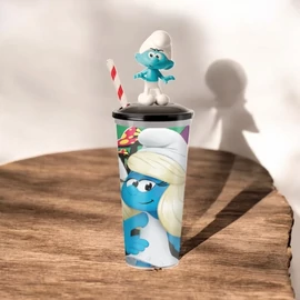 A hupikék törpikék pohár és Ügyifogyi figura, topper