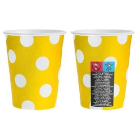 Színes papír pohár 6 db-os 270 ml - Sárga Yellow Polka Dots