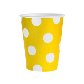 Színes papír pohár 6 db-os 270 ml - Sárga Yellow Polka Dots