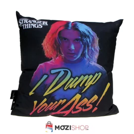 Stranger Things párna, díszpárna 40x40 cm - I Drump your ass! - A minta fekete alapon a sorozat egyik főszereplője látható, alatta I Drump your ass! felirat