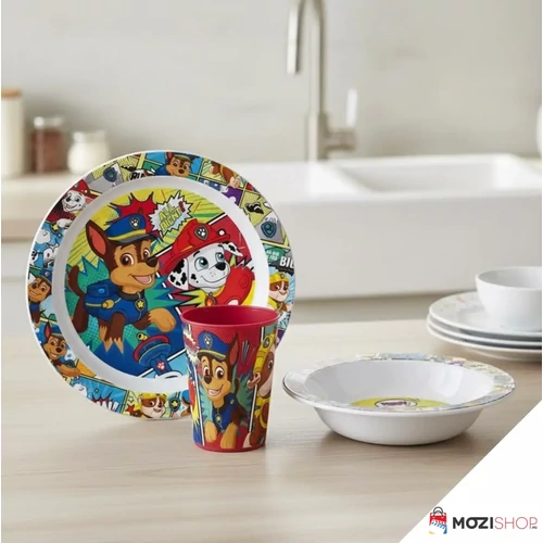 Mancs őrjárat étkészlet, micro műanyag szett, pohárral 260 ml - Comic