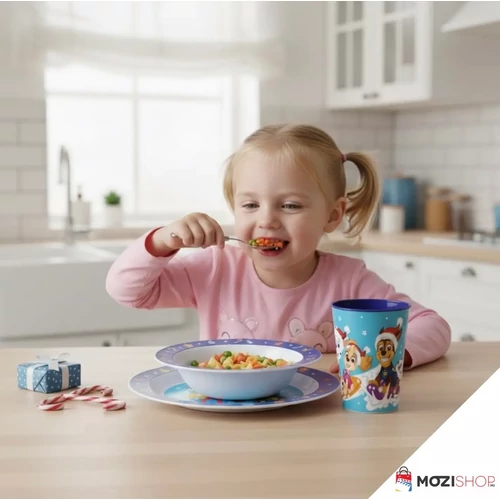 Mancs őrjárat étkészlet, micro műanyag szett, pohárral 260 ml - Karácsony