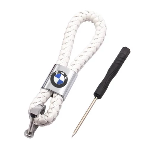 BMW kulcstartó, távirányító tartó fonott műbőr - Fehér